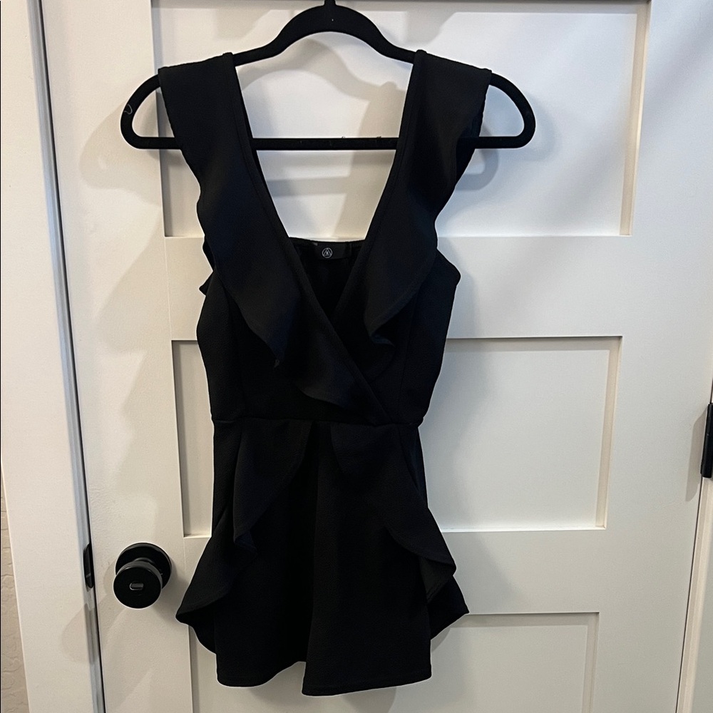 Misguided Black Ruffled Sleeveless Romper